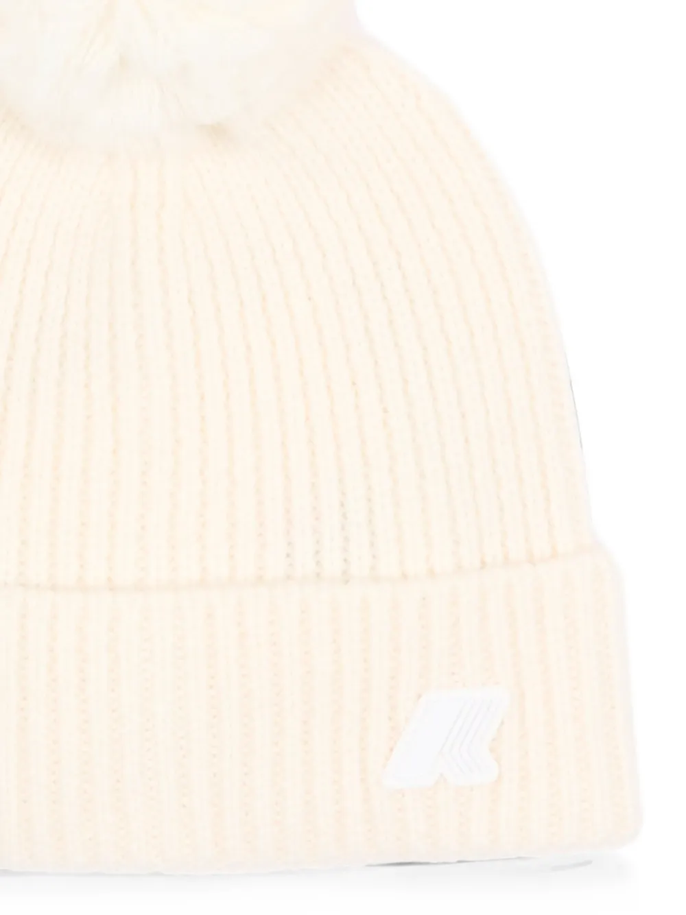 K Way Kids Ribgebreide muts met pompon Beige