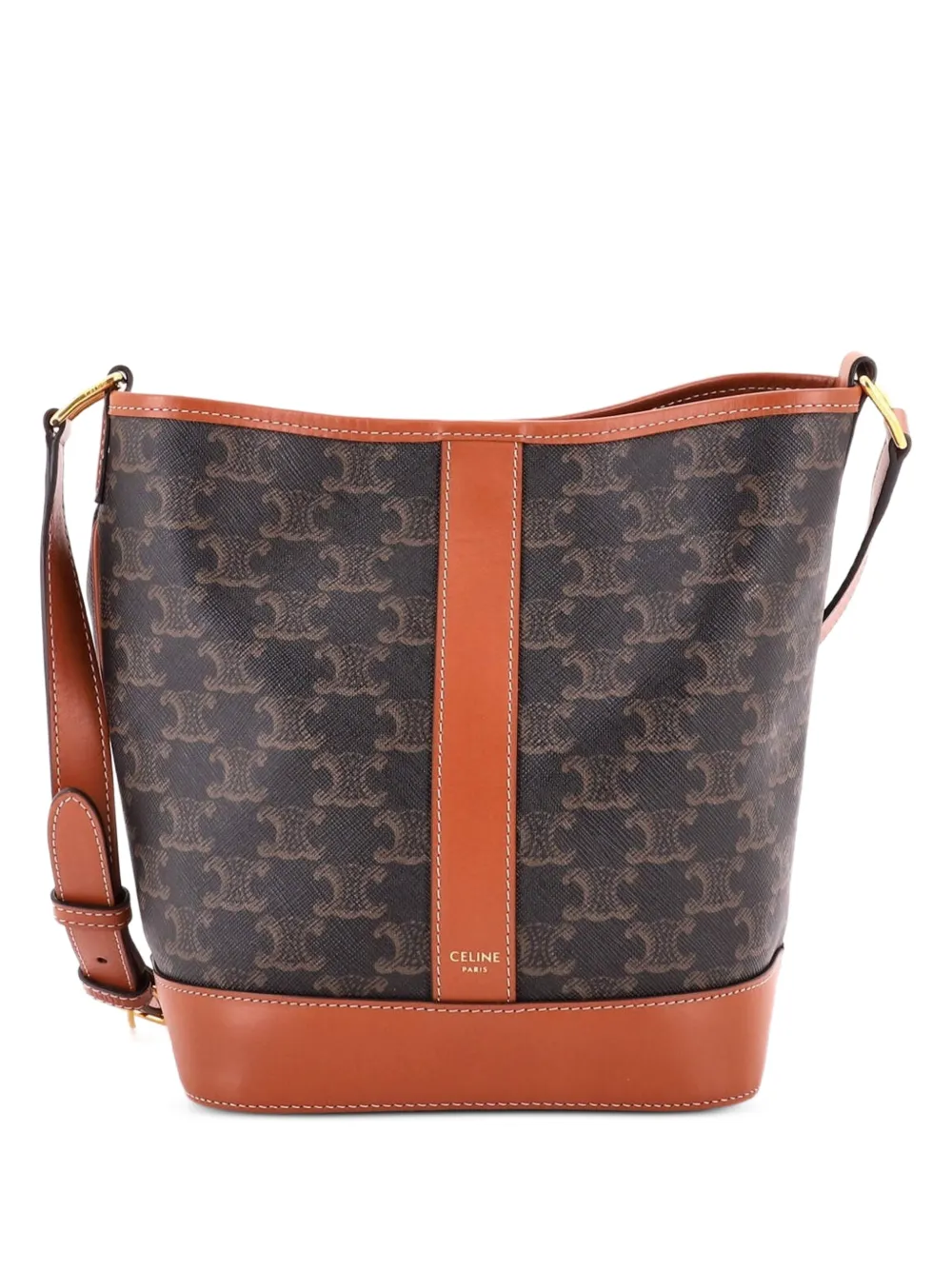 Celine Pre-Owned Borsa a secchiello Triomphe piccola in tela cerata - Marrone