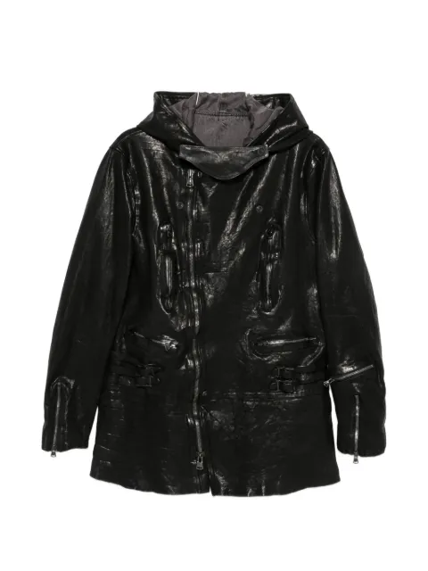 Yohji Yamamoto hooded crinkled leather coat