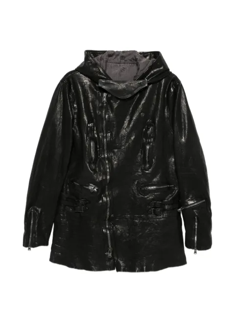Yohji Yamamoto hooded crinkled leather coat