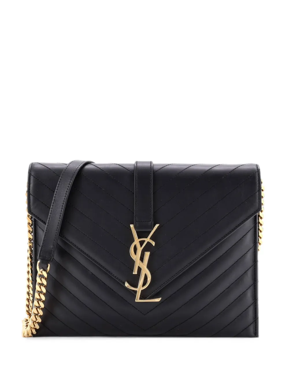 Saint Laurent Pre-Owned Classic Monogram Envelope Chain Bag Matelasse Chevron Leather Medium shoulder bag - Nero