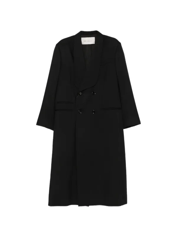 Ami Paris Double-breasted Shawl-collar Coat in Black