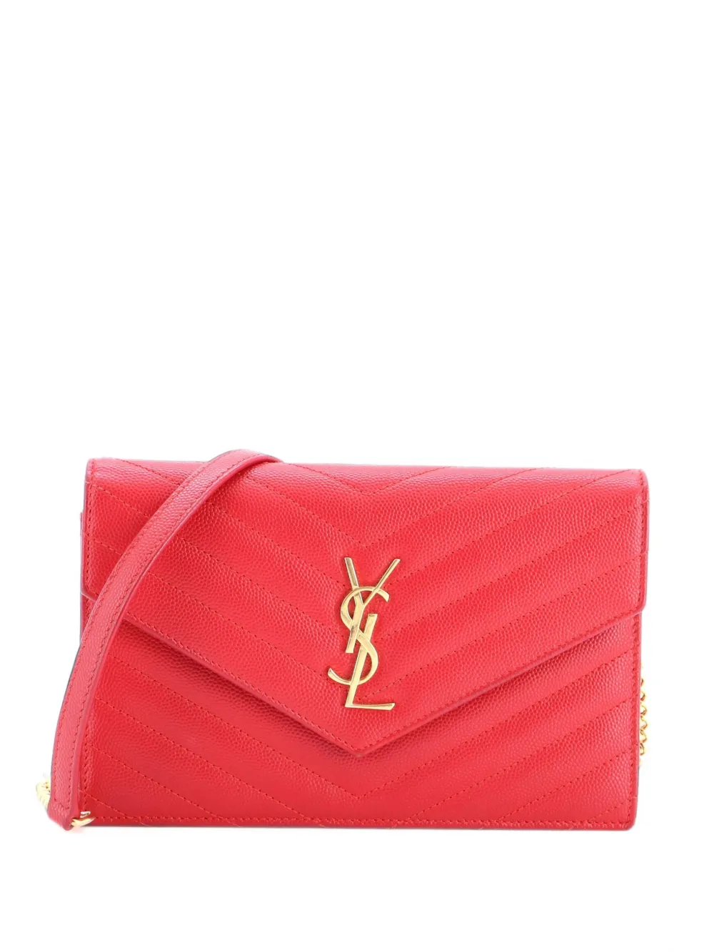Saint Laurent Pre-Owned Classic Monogram Wallet on Chain Matelasse Chevron Leather Small crossbody bag - Rot