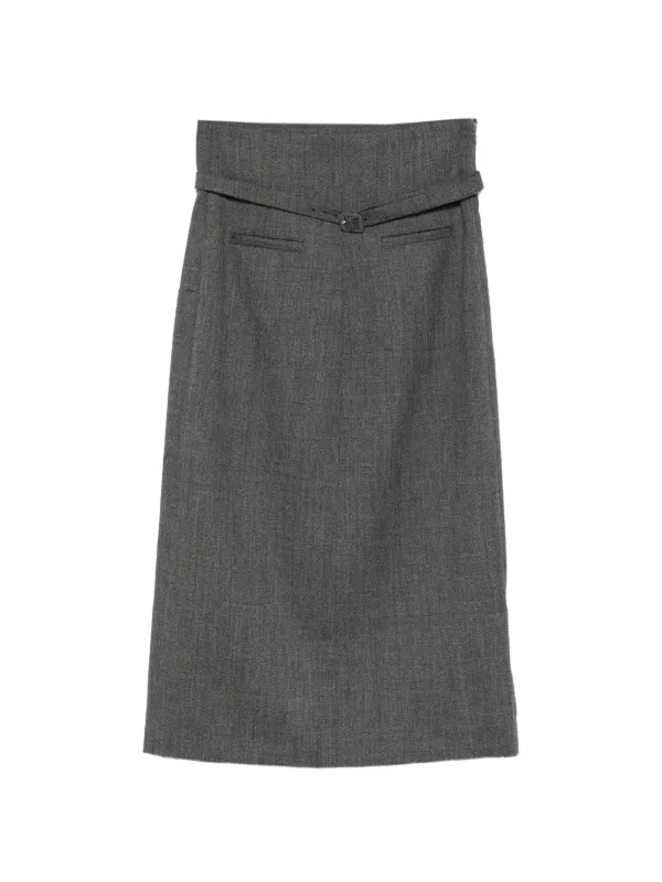 Ami Paris Belted Buckled Midi Skirt in Grey