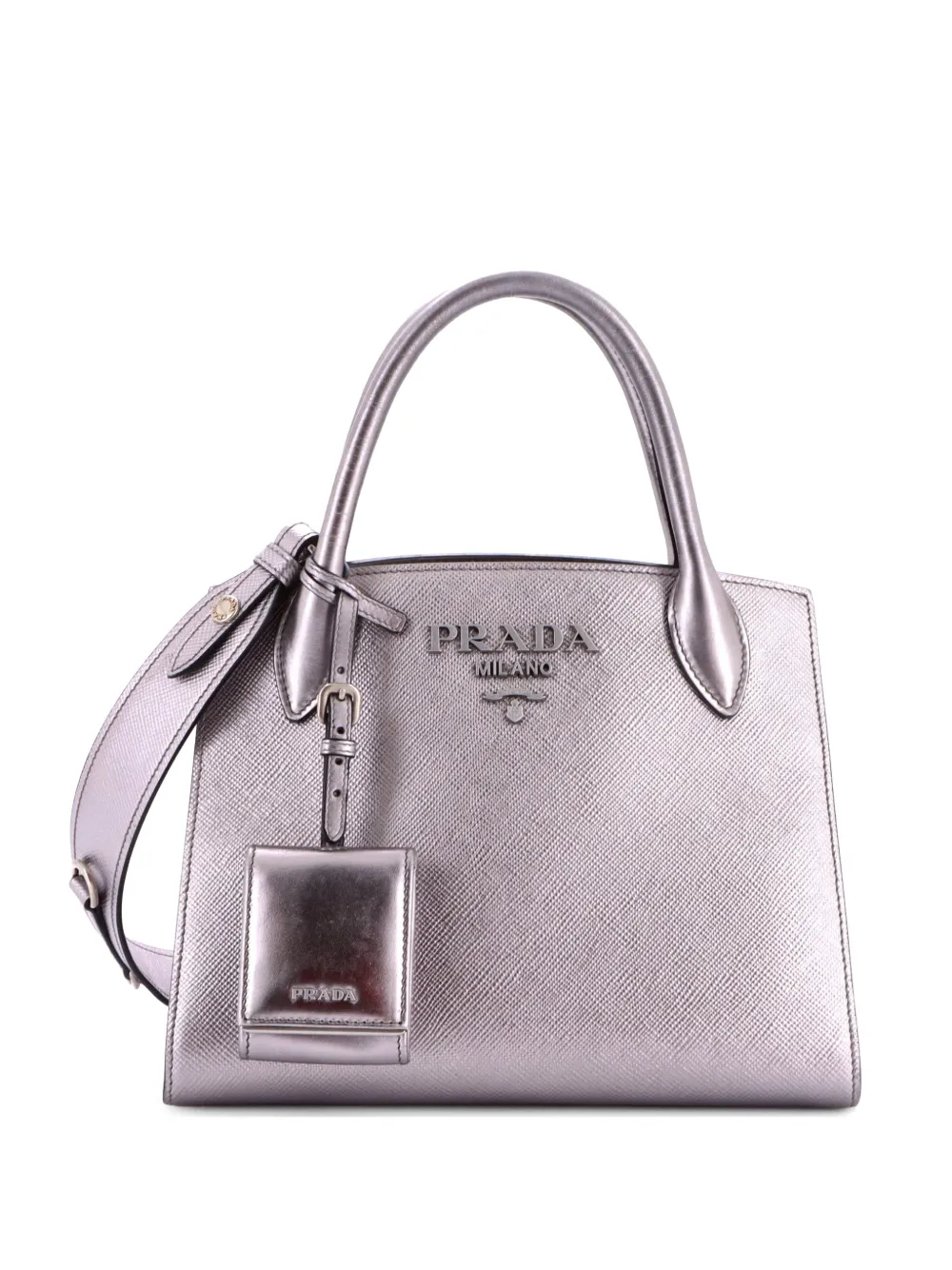 Prada Pre-Owned Borsa tote City Calf piccola in pelle Saffiano monocromatica - Argento