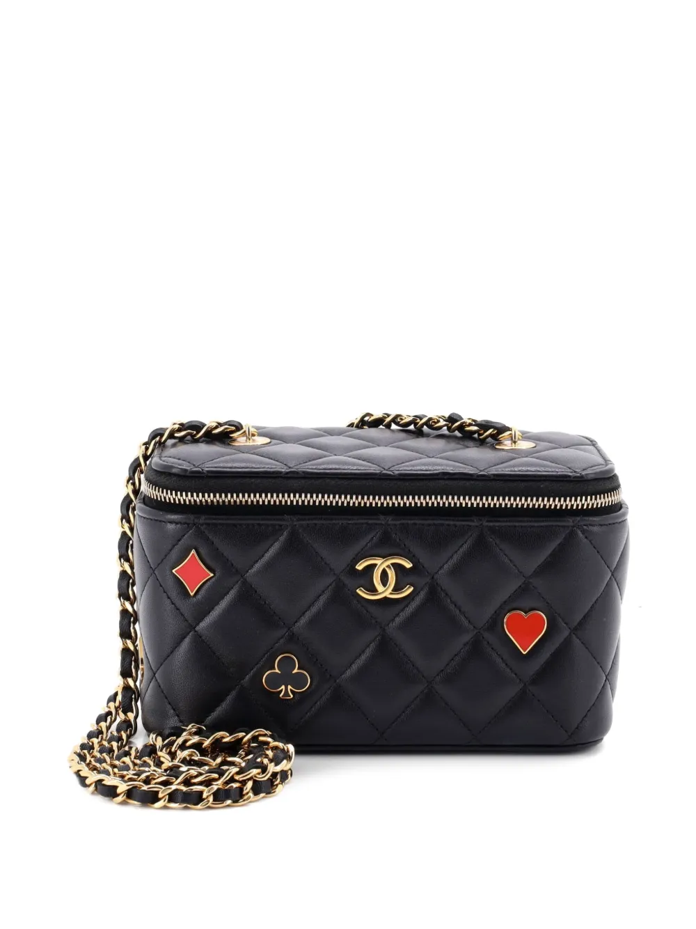 CHANEL Pre-Owned Pouch Coco Casino Vanity Case piccola in pelle di agnello trapuntata con catena - Nero