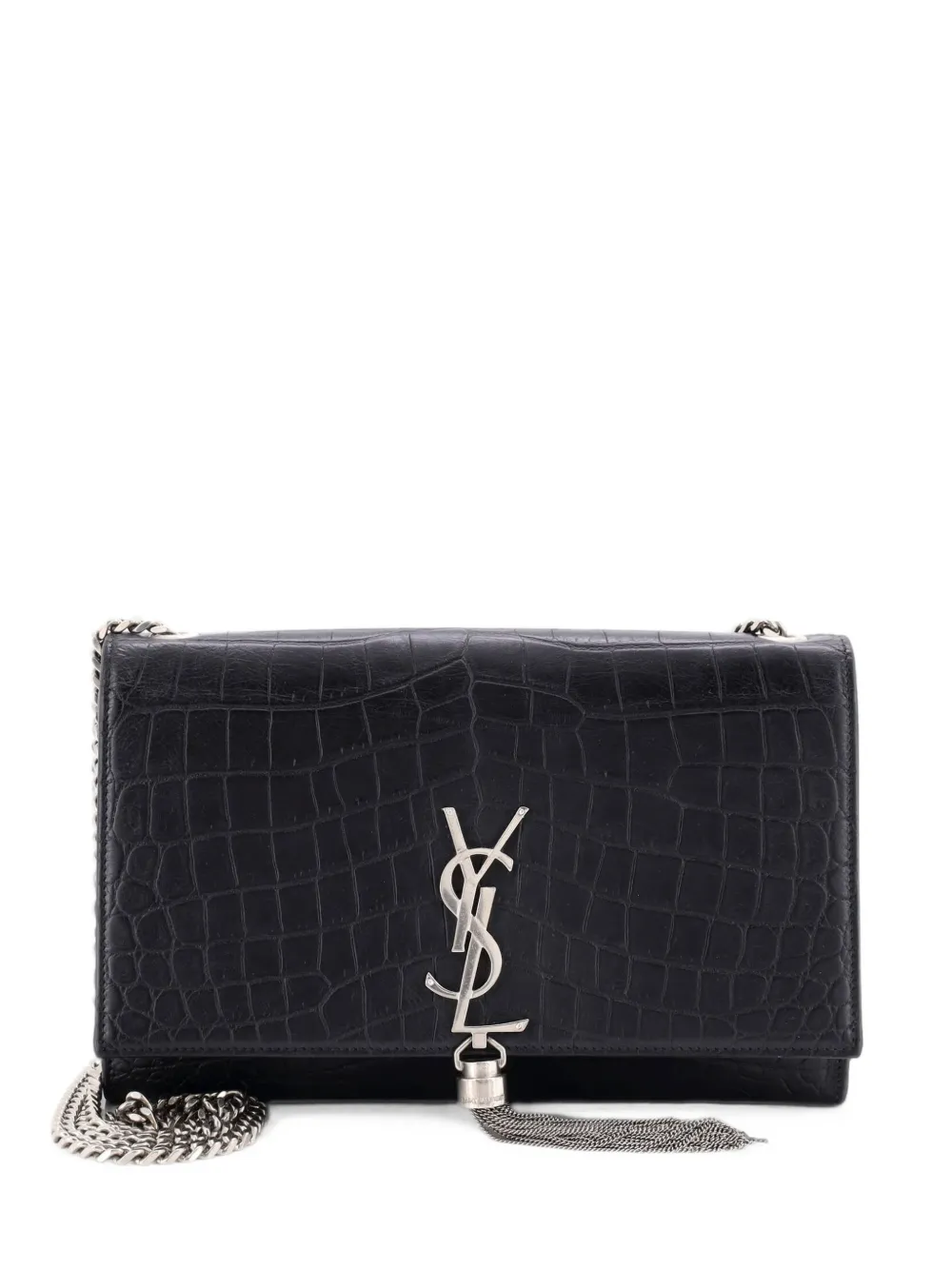 Saint Laurent Pre-Owned Classic Monogram Tassel Crocodile Embossed Leather Medium crossbody bag - Schwarz