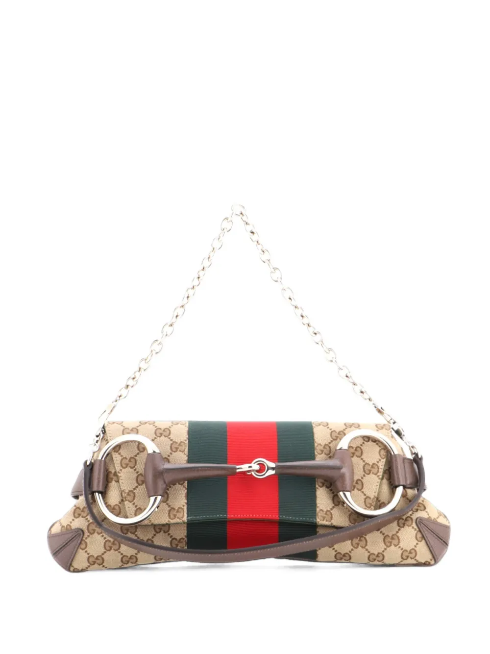 Gucci Pre-Owned Horsebit NM Web Chain Clutch GG Canvas Medium shoulder bag - Marrone