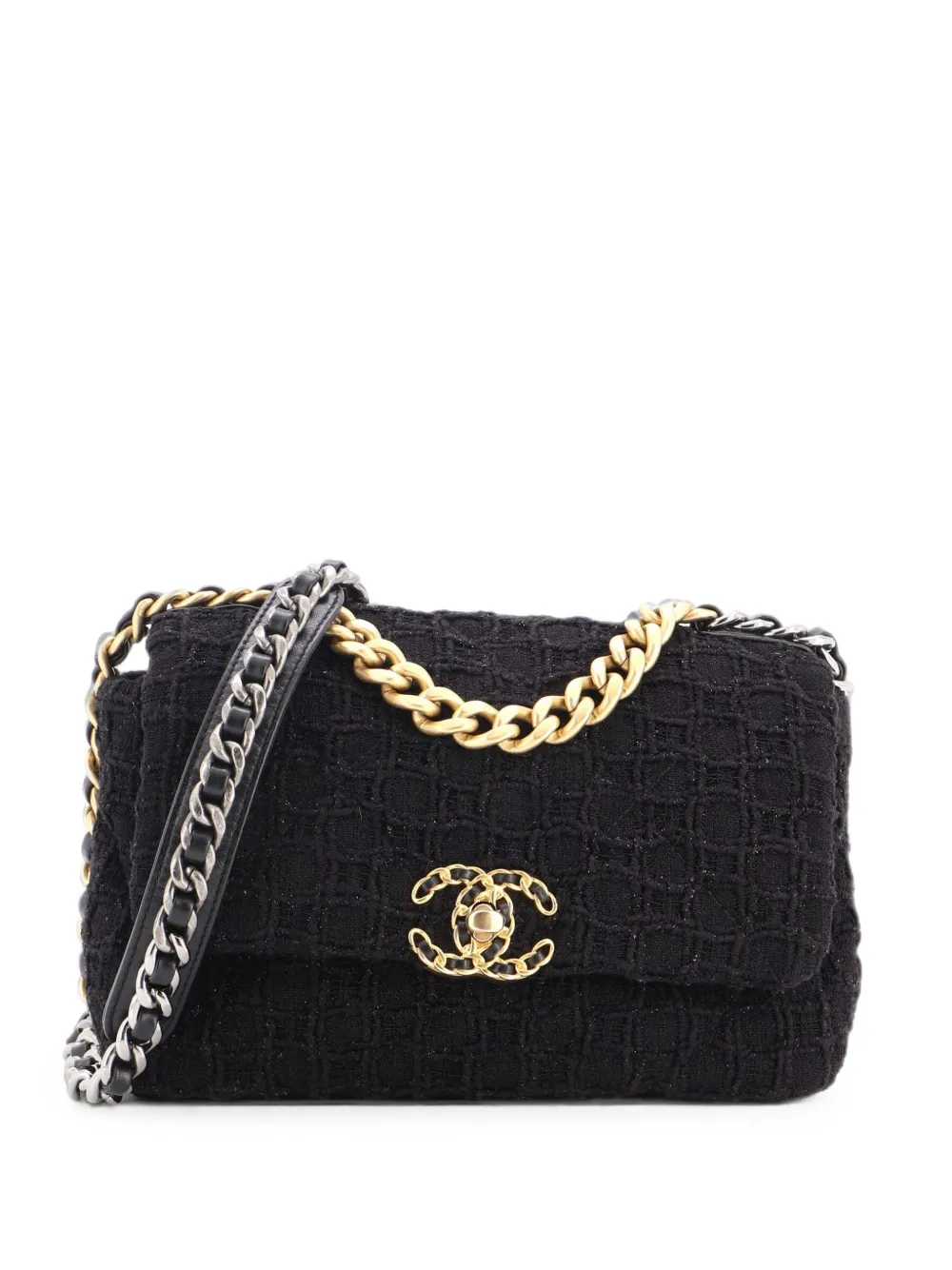 CHANEL Pre-Owned 19 Flap Bag Quilted Tweed Medium crossbody bag - Nero