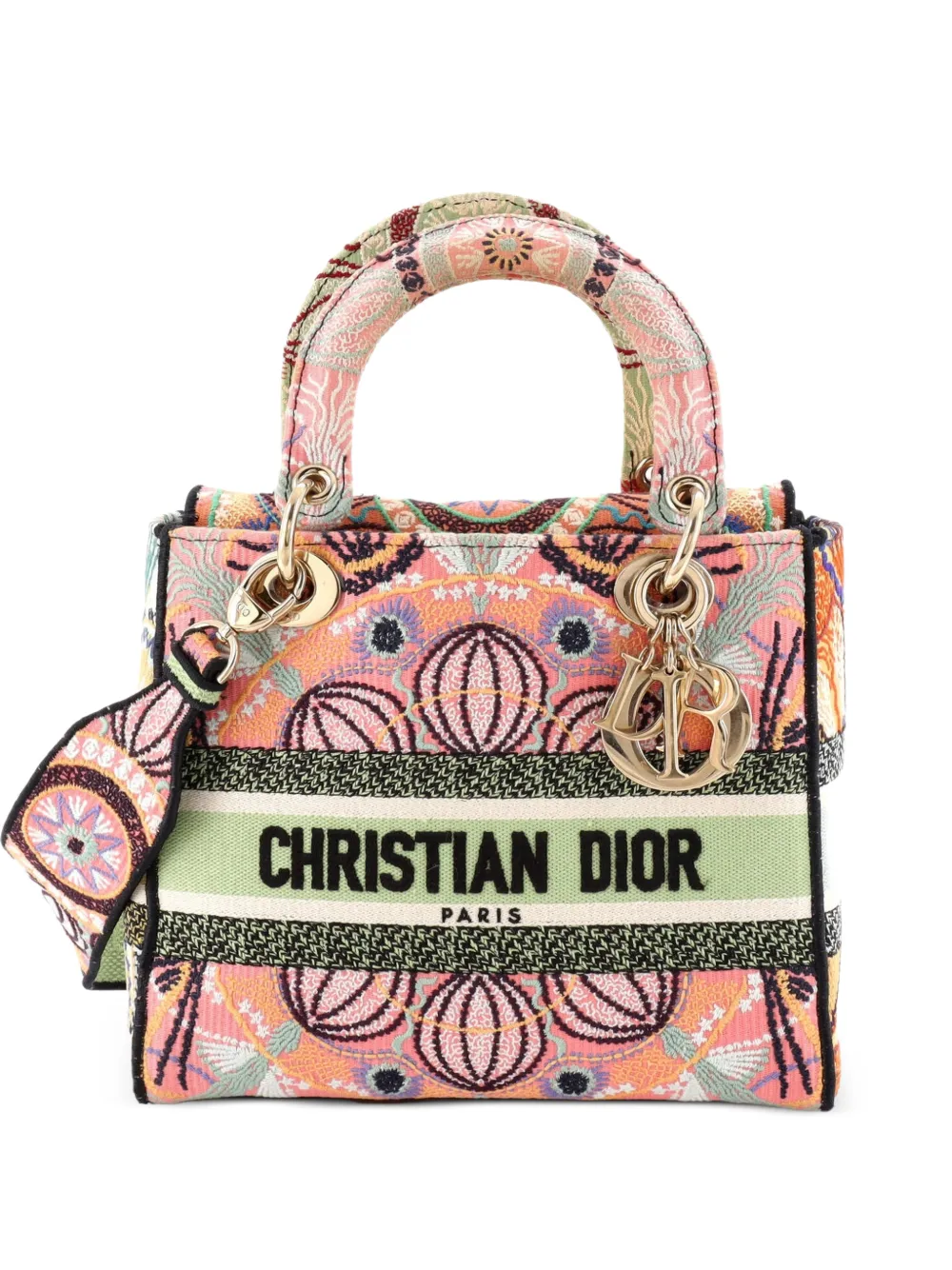 Christian Dior Pre-Owned Mittelgroße Lady D-Lite Satchel-Tasche aus Canvas mit Stickerei - Mehrfarbig