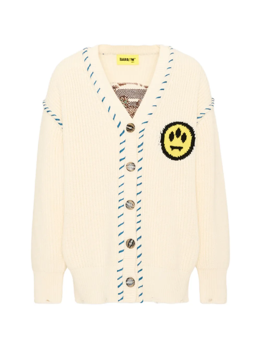 Barrow kids bear-intarsia blanket-stitch cardigan - Toni neutri