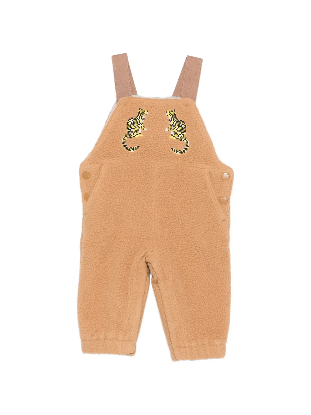 Stella McCartney Kids tiger-embroidered fleece dungarees - Braun