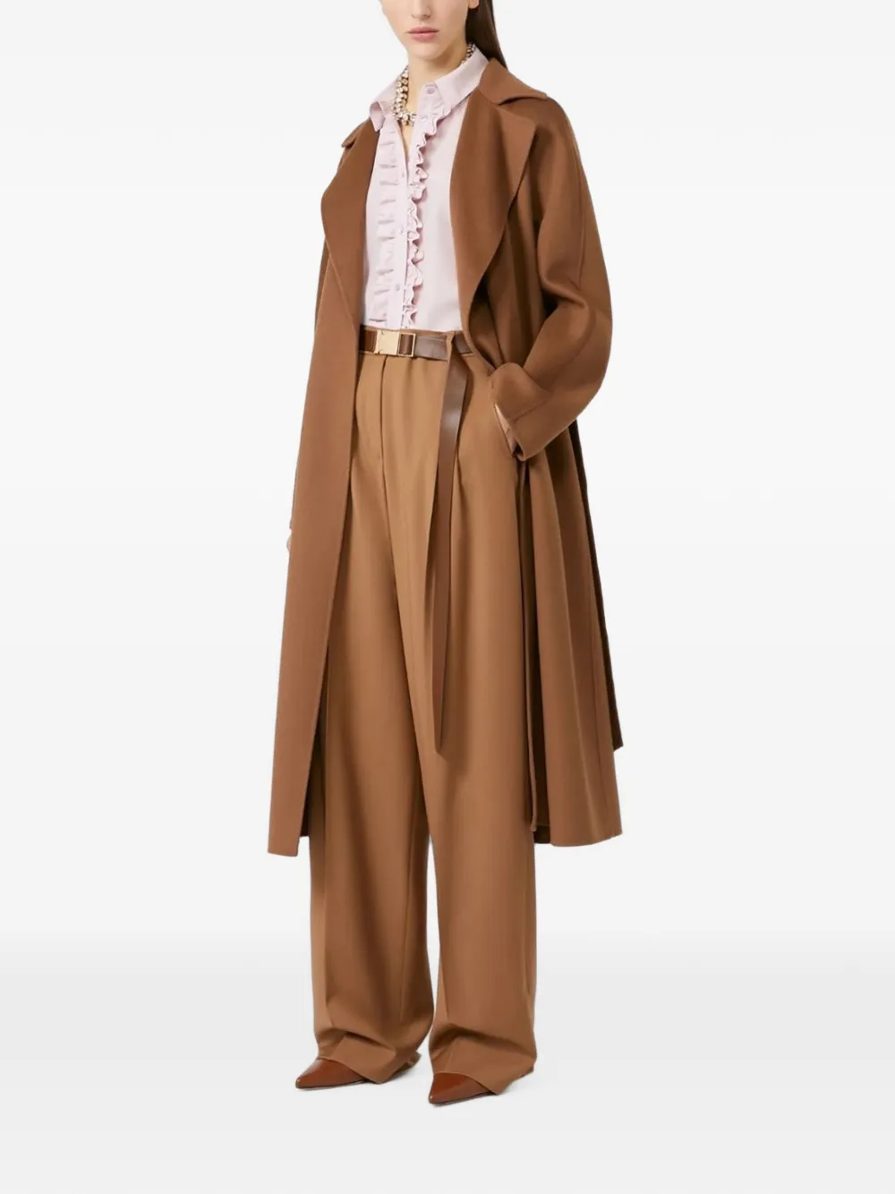 Max Mara Wool Belted Wrap Coat In 브라운