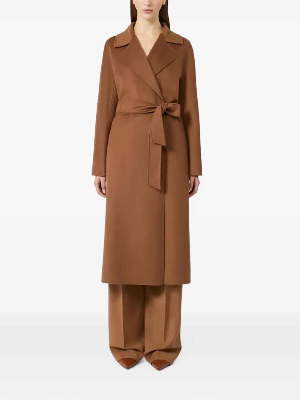 Max Mara Wool Belted Wrap Coat In 브라운