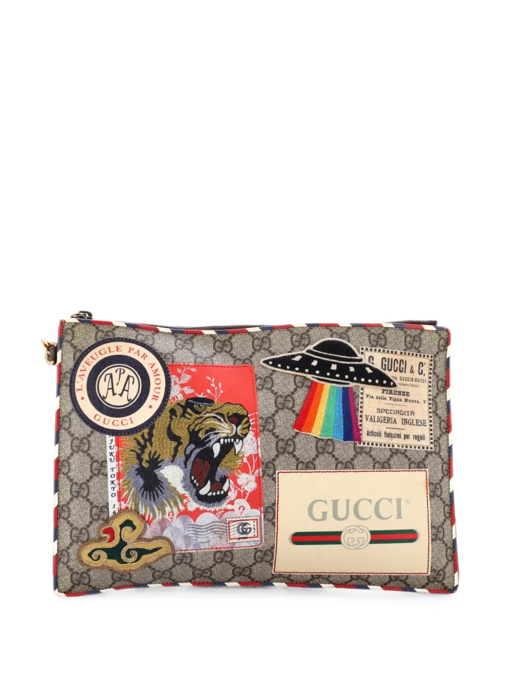Gucci Pre-Owned Courrier Pouch GG Coated Canvas with Applique clutch bag - Marrone