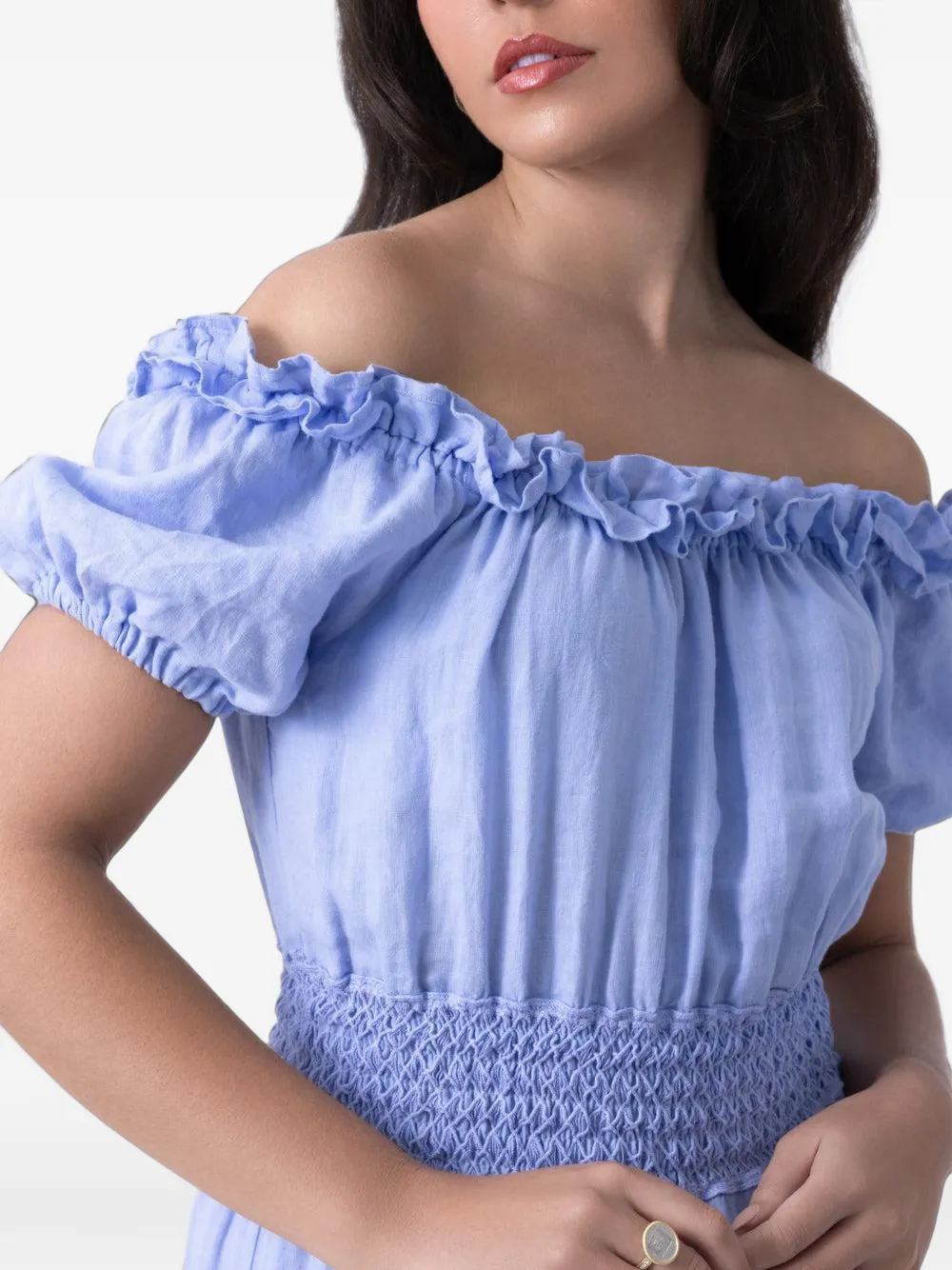 MISHA Angara off-shoulder maxi-jurk Blauw