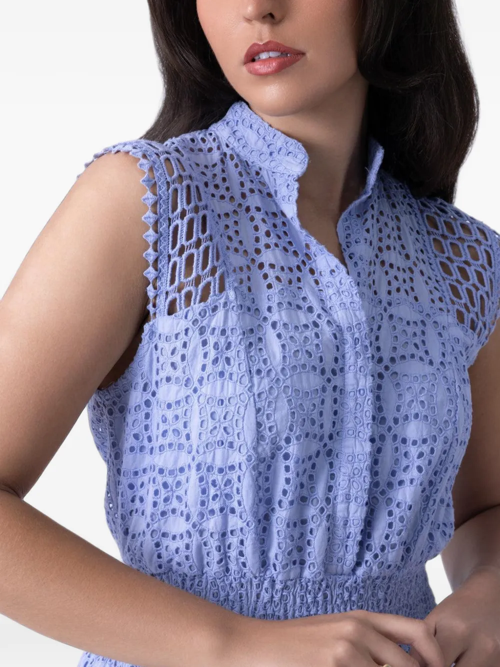 MISHA Ginepro mouwloze jurk met geborduurde ringlets Blauw