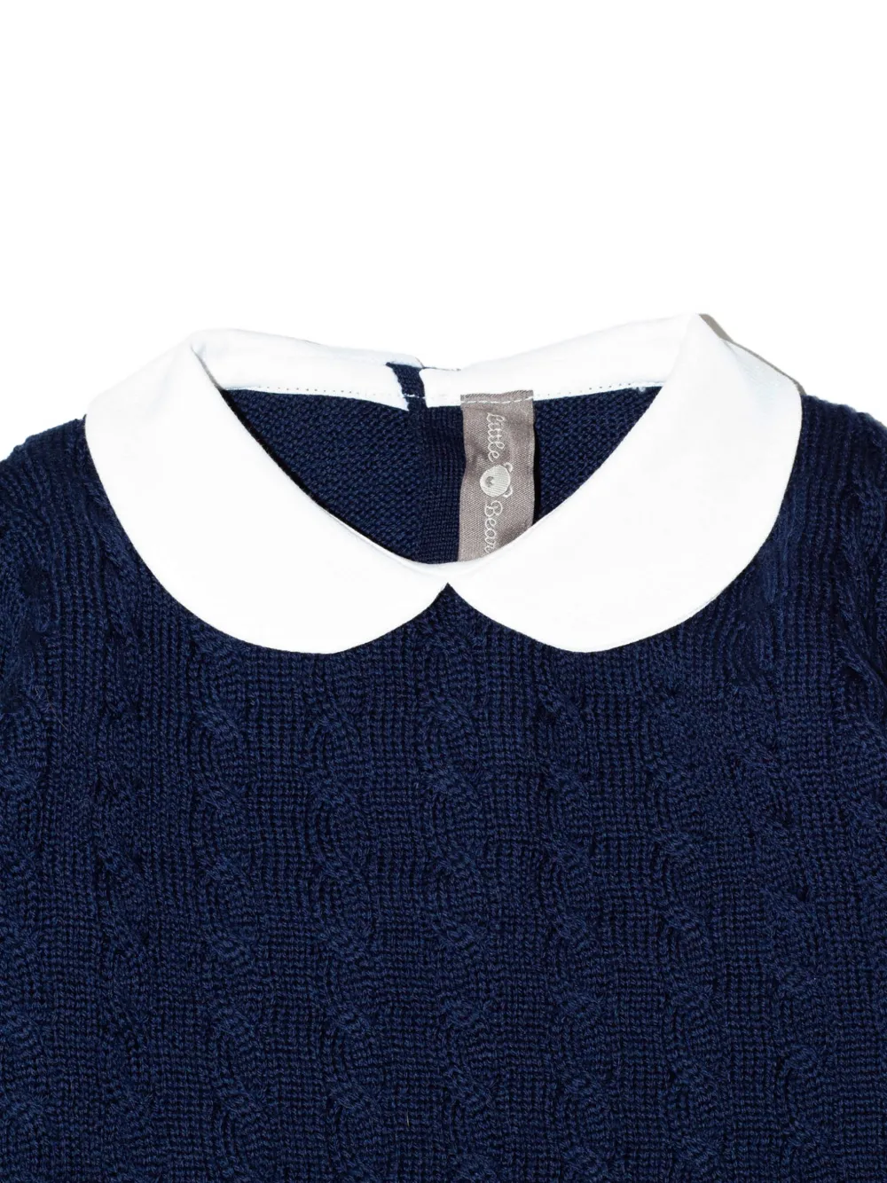 Little Bear cable-knit Peter Pan collar onesie Blauw