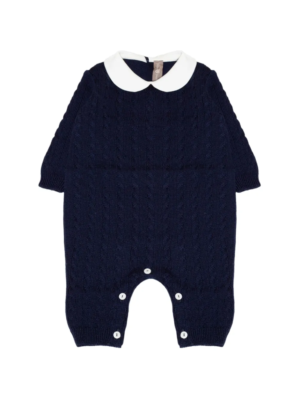 Little Bear cable-knit Peter Pan collar onesie Blauw