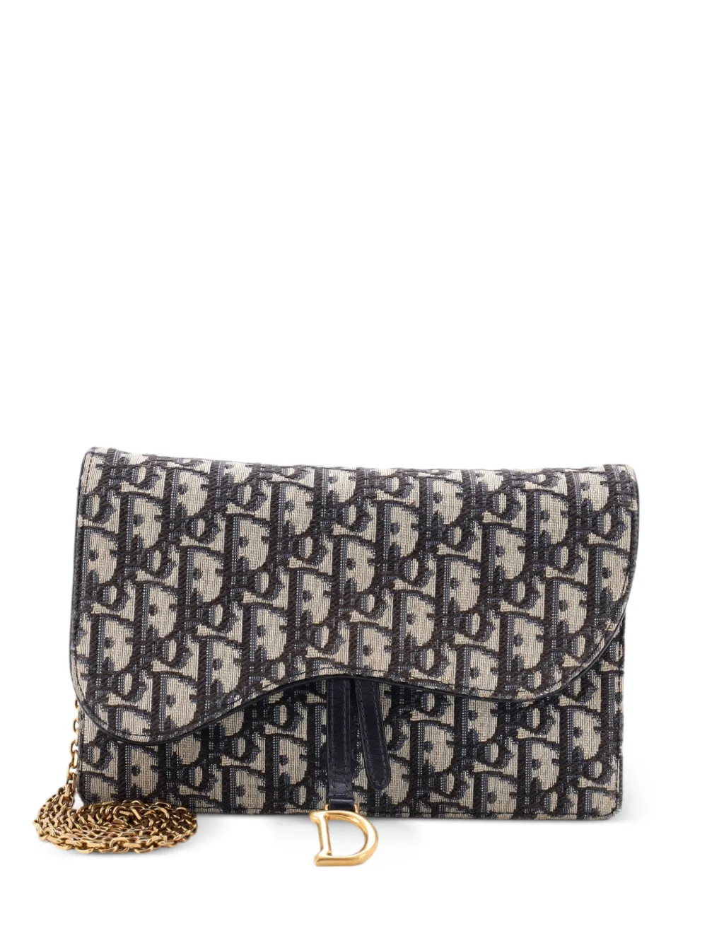 Christian Dior Pre-Owned Clutch Saddle in tela con motivo Oblique e catena - Blu