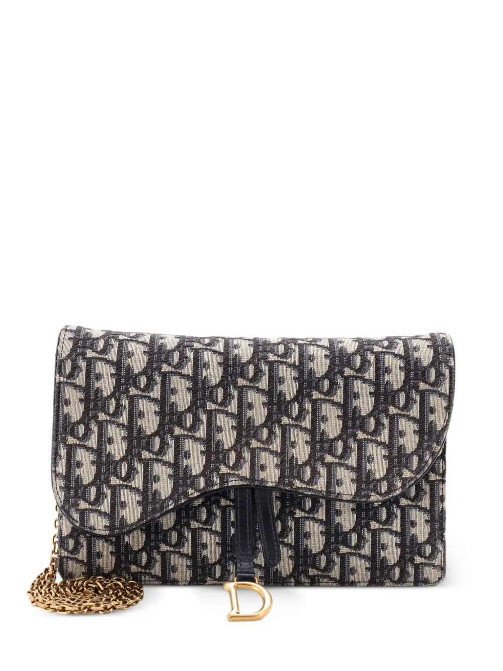 Christian Dior Pre-Owned Saddle Chain Oblique Clutch aus Canvas - Blau