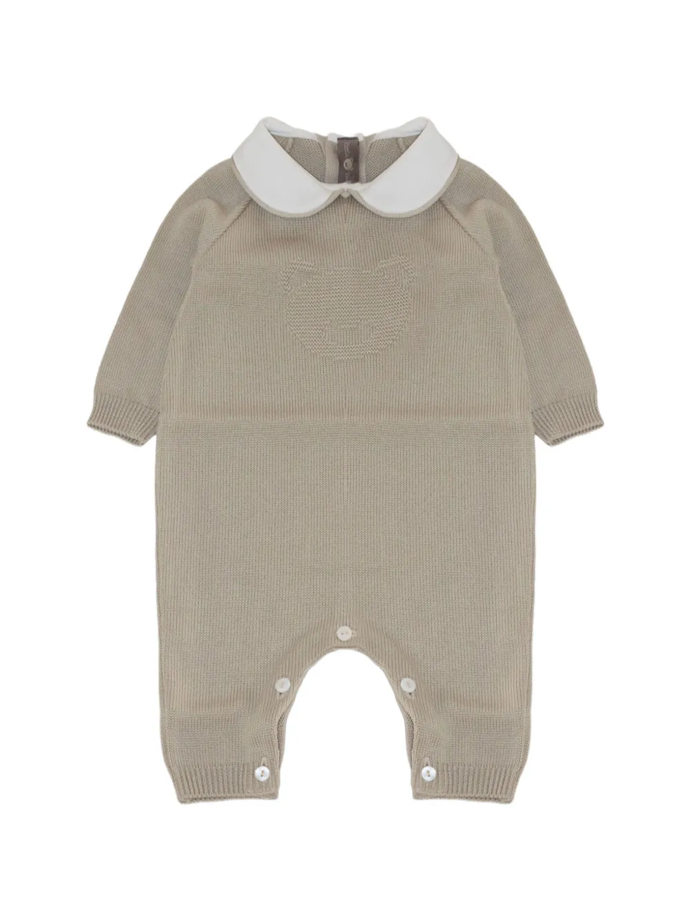 Little Bear Peter Pan collar bear-motif jumpsuit Beige