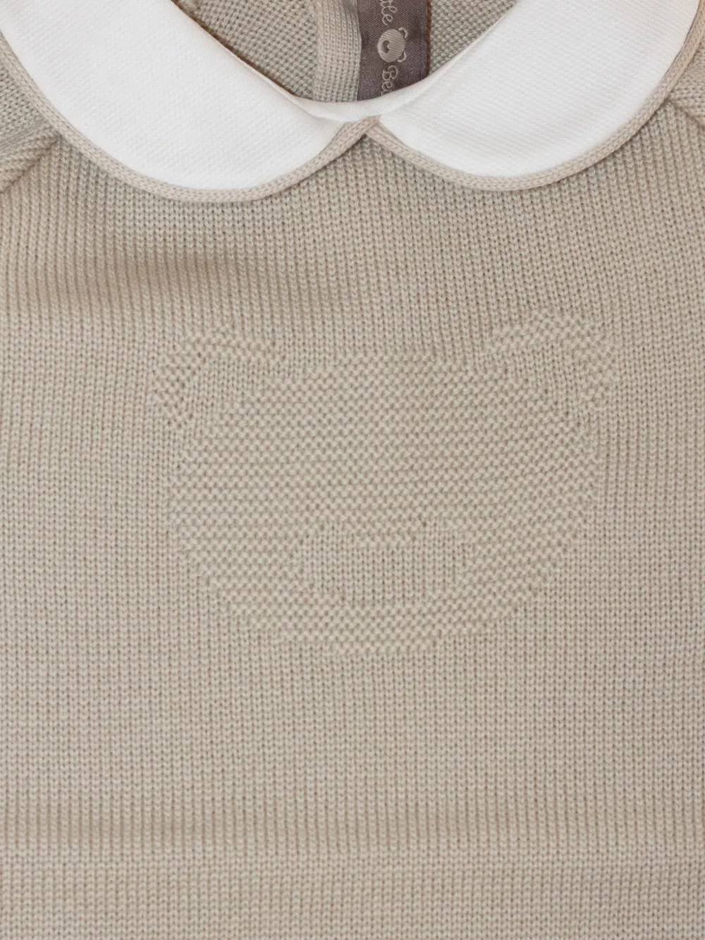 Little Bear Peter Pan collar bear-motif jumpsuit Beige