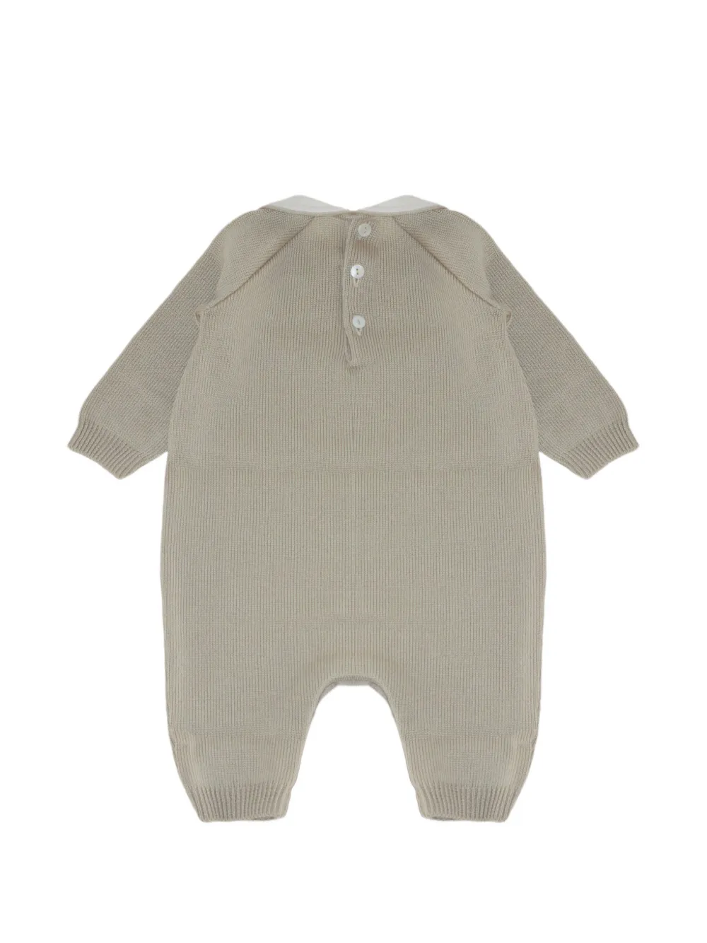 Little Bear Peter Pan collar bear-motif jumpsuit Beige