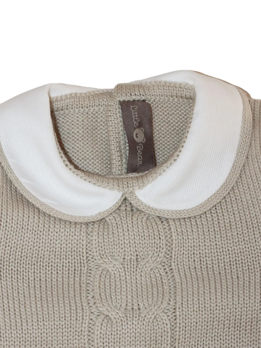 Little Bear Kabelgebreide romper met Peter Pan-kraag Beige