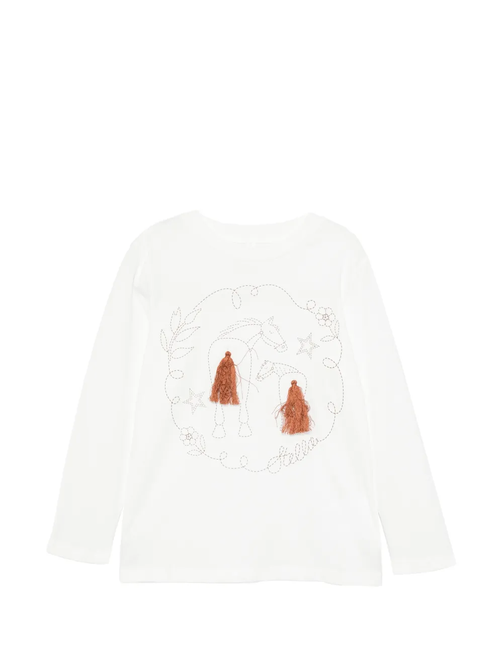 Stella McCartney Kids embroidered tassel-detail T-shirt - Bianco