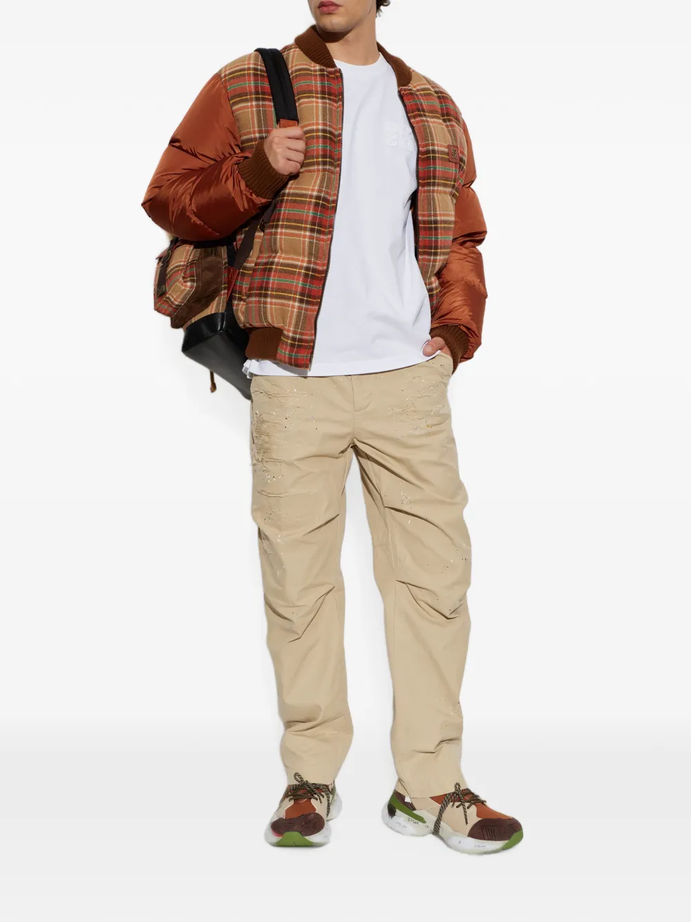 DSQUARED2 Gerafelde broek met verfspatten Beige