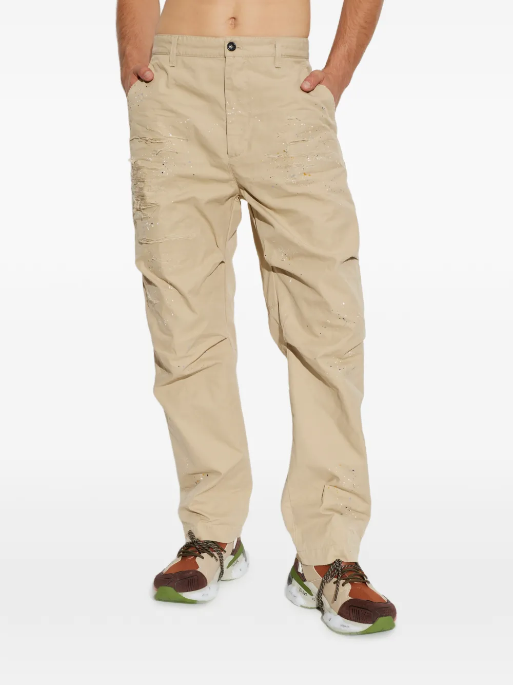 DSQUARED2 Gerafelde broek met verfspatten Beige
