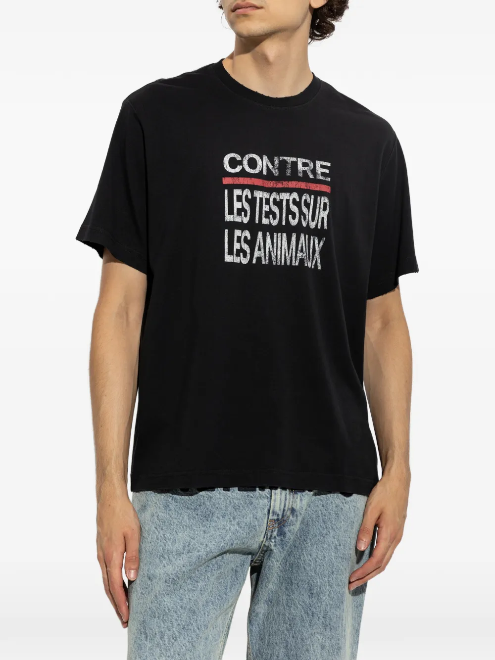 VETEMENTS Gerafeld T-shirt met tekst Zwart