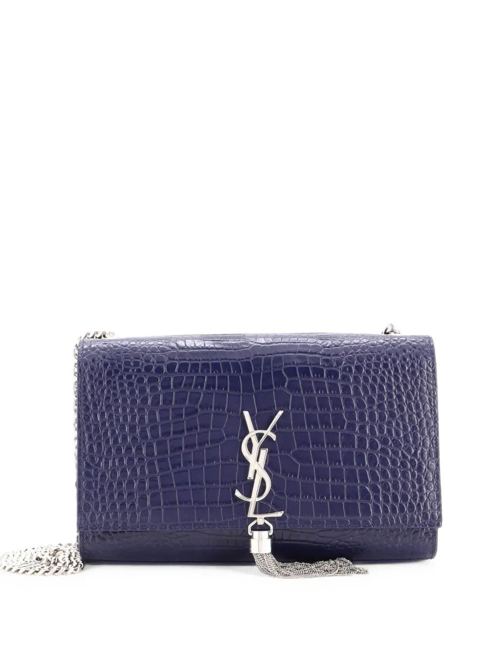 Saint Laurent Pre-Owned Classic Monogram Tassel Crocodile Embossed Leather Medium crossbody bag - Blau