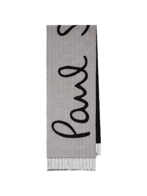 Paul Smith grey and black herringbone logo scarf
