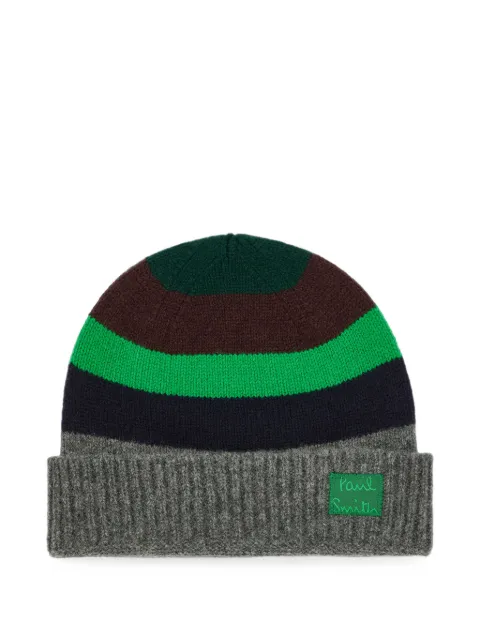 Paul Smith grey and green stripe wool beanie