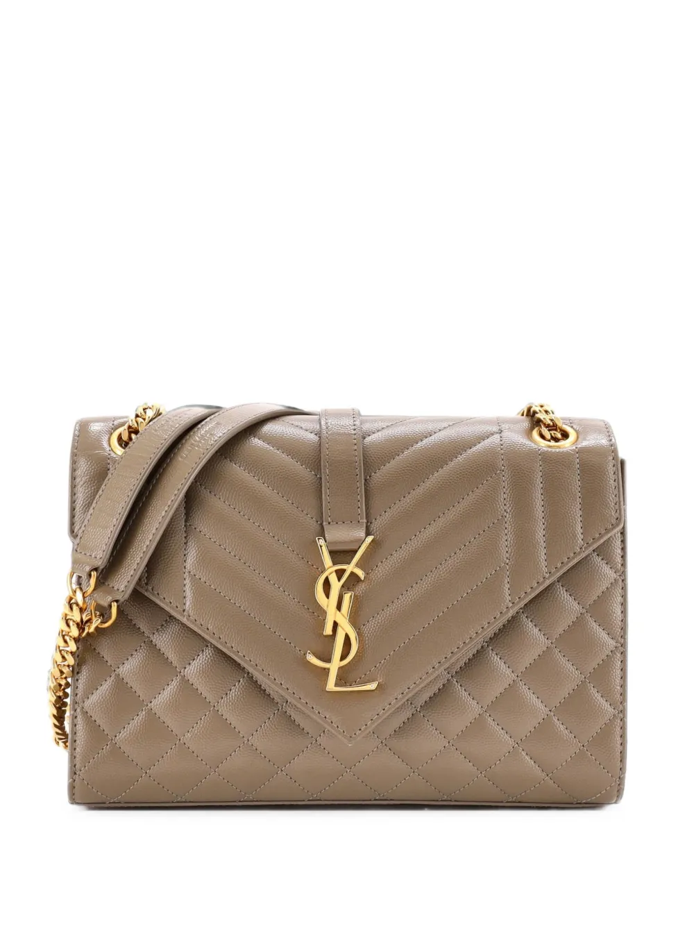Saint Laurent Pre-Owned Classic Monogram Envelope Satchel Mixed Matelasse Leather Medium shoulder bag - Braun