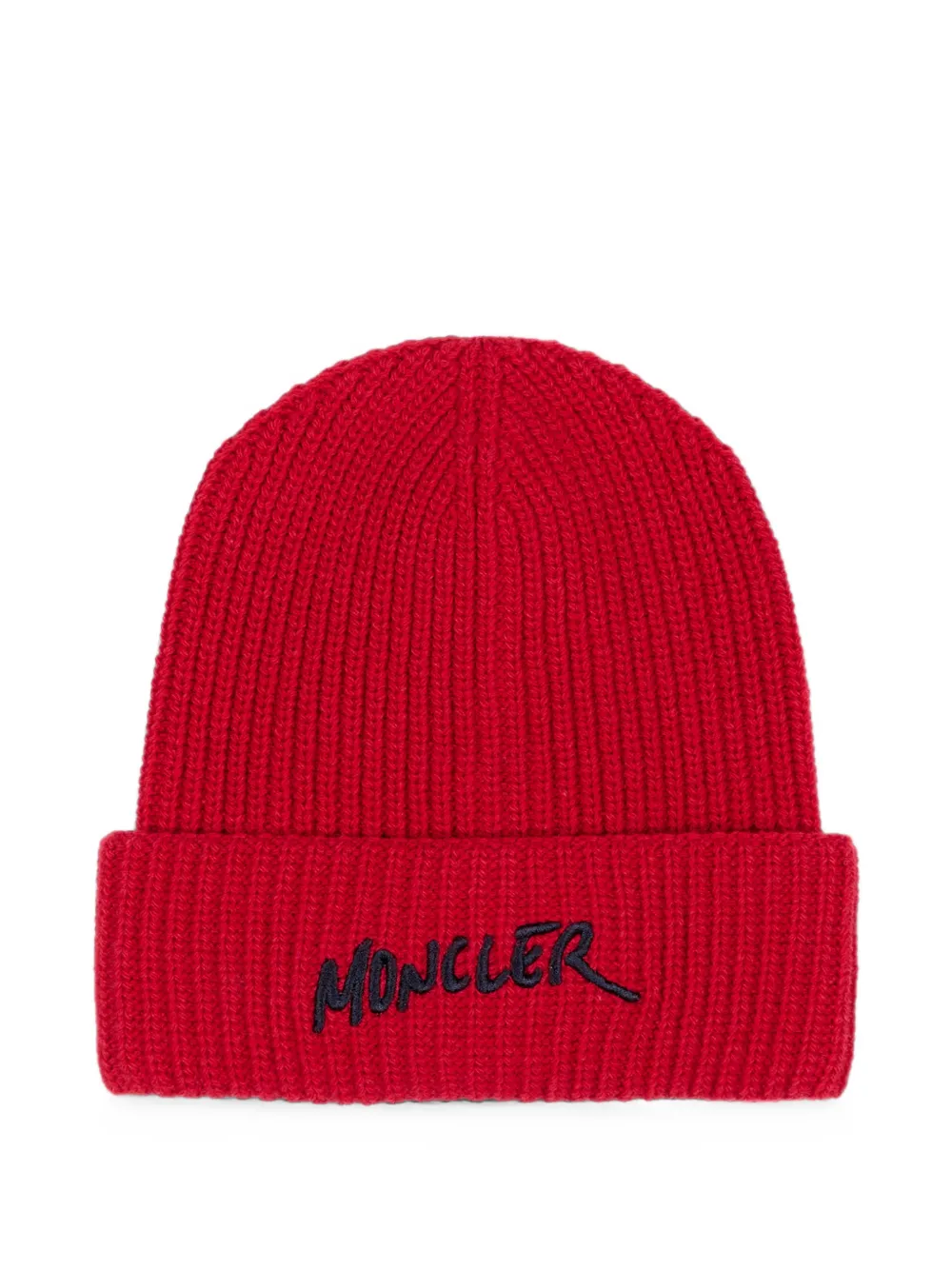 Moncler Enfant Ribgebreide muts met geborduurd logo Rood