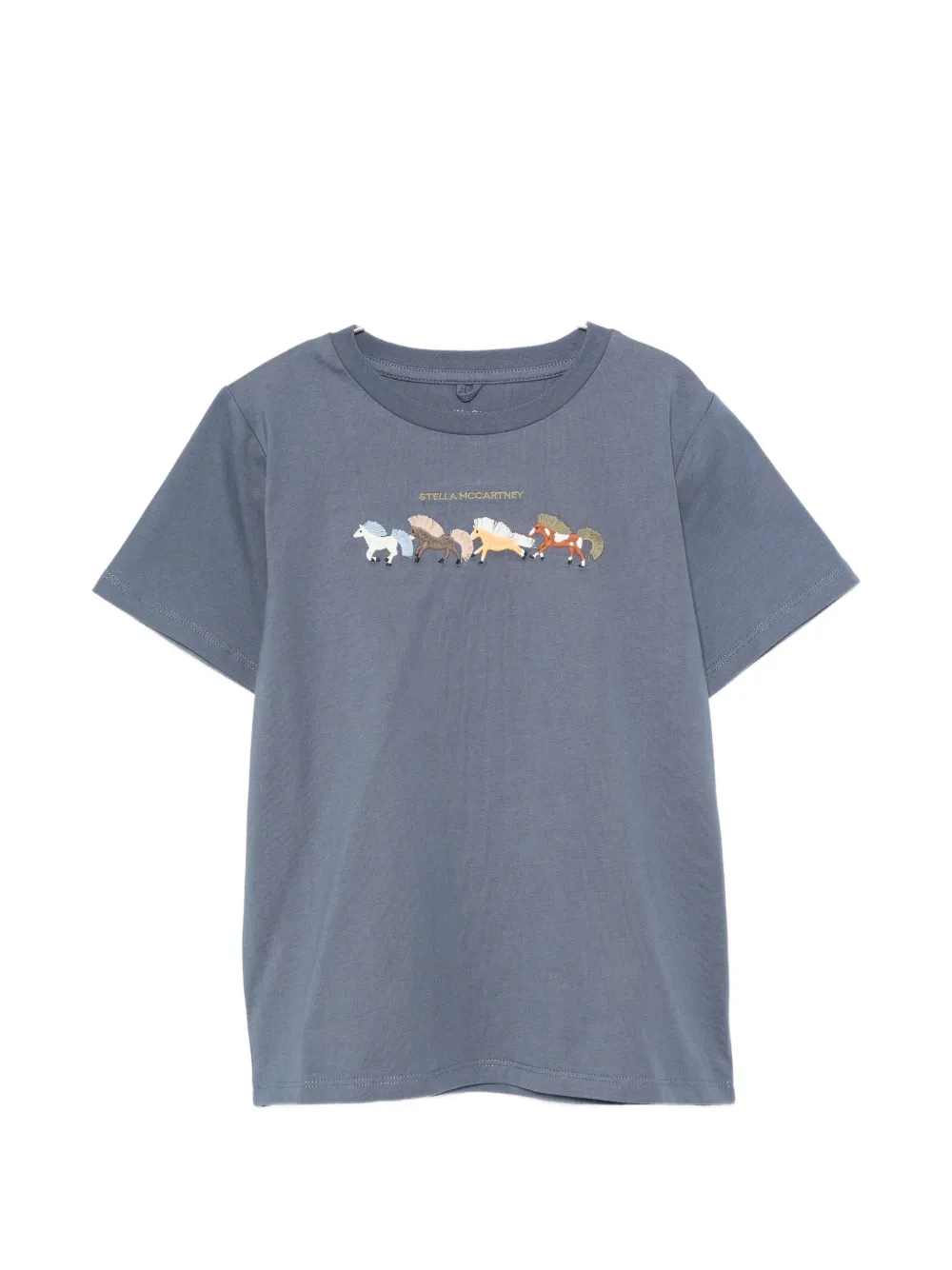 Stella McCartney Kids horse-embroidered logo-print T-shirt - Blu