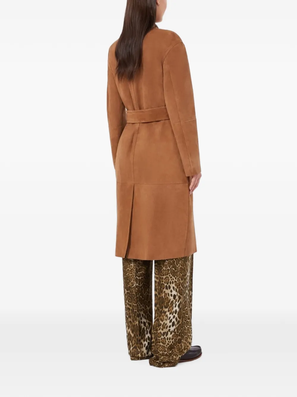 Max Mara Belted Suede Coat In 브라운