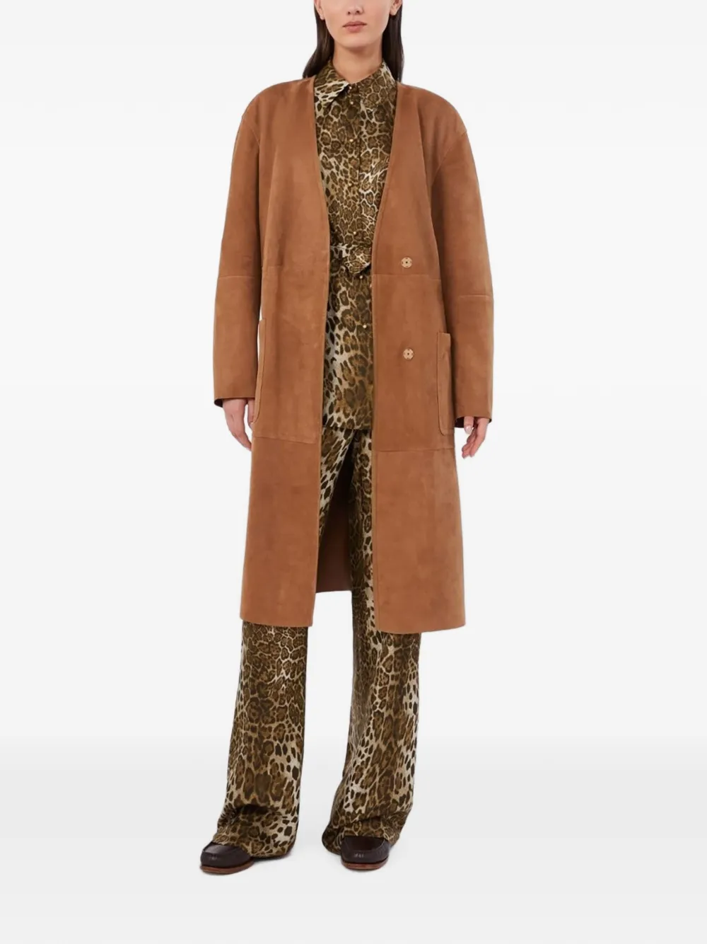 Max Mara Belted Suede Coat In 브라운