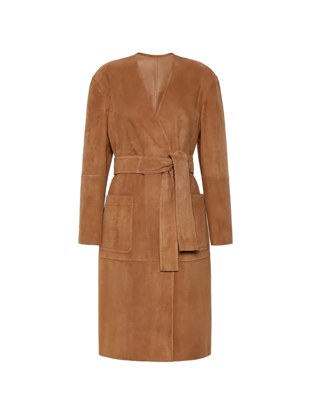 Max Mara Belted Suede Coat In 브라운