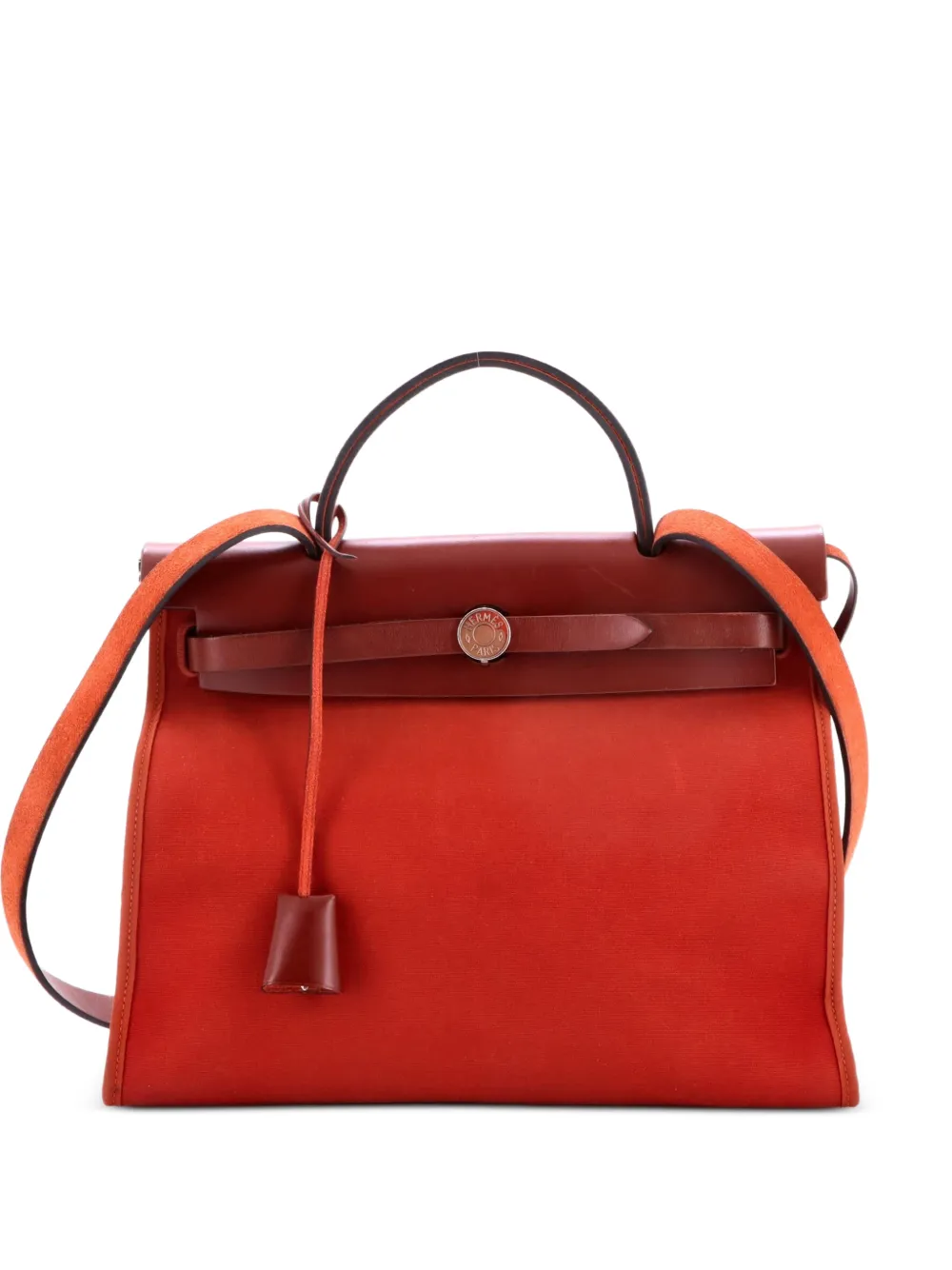 Hermès Pre-Owned Borsa a spalla Herbag 31 in pelle e tela Toile con zip - Rosso
