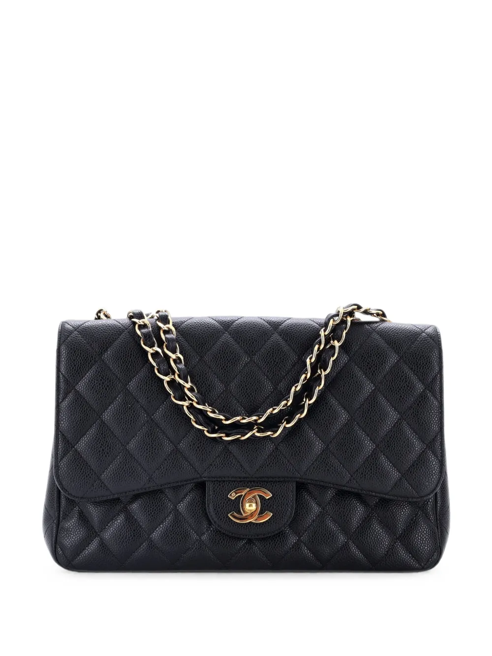 CHANEL Pre-Owned Jumbo Classic Single Flap Schultertasche aus Kaviarleder mit Steppung - Schwarz