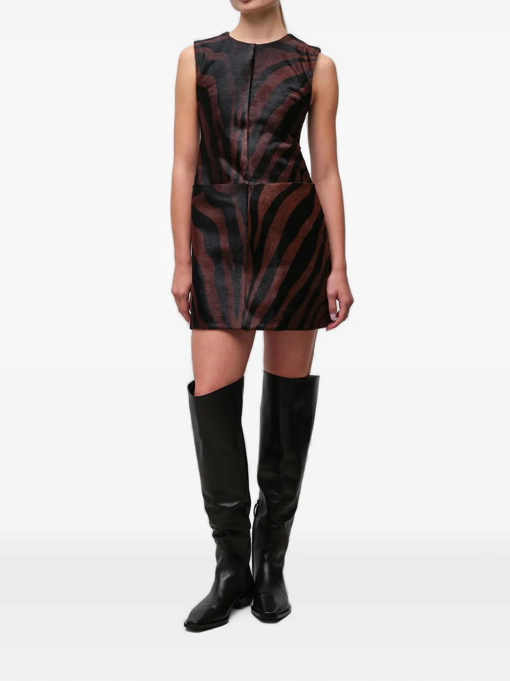 SIMKHAI Sonoma zebra-print leather mini dress Bruin