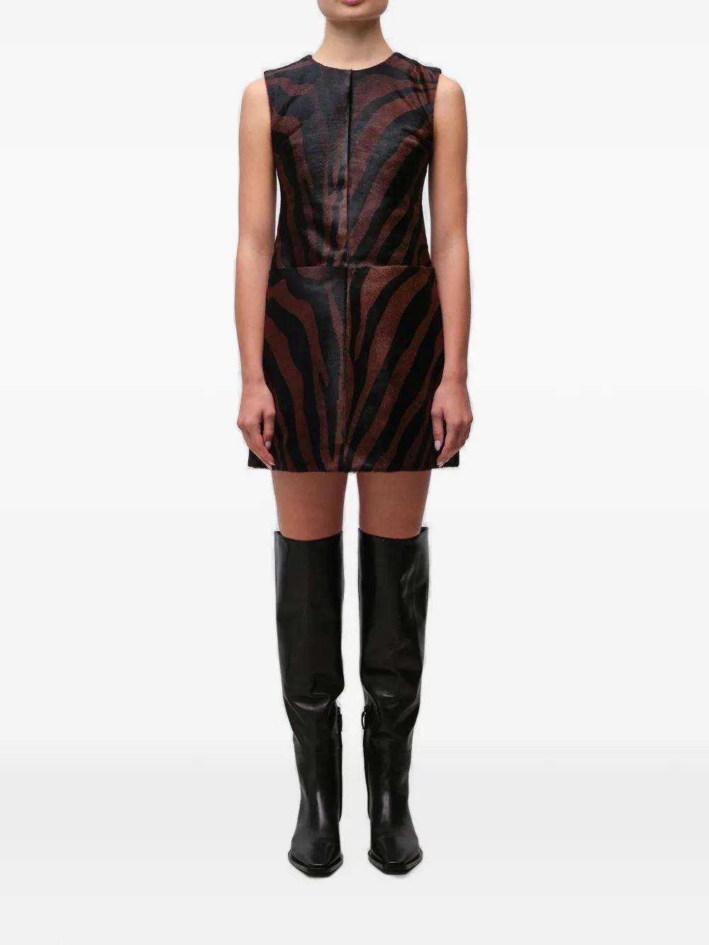 SIMKHAI Sonoma zebra-print leather mini dress Bruin