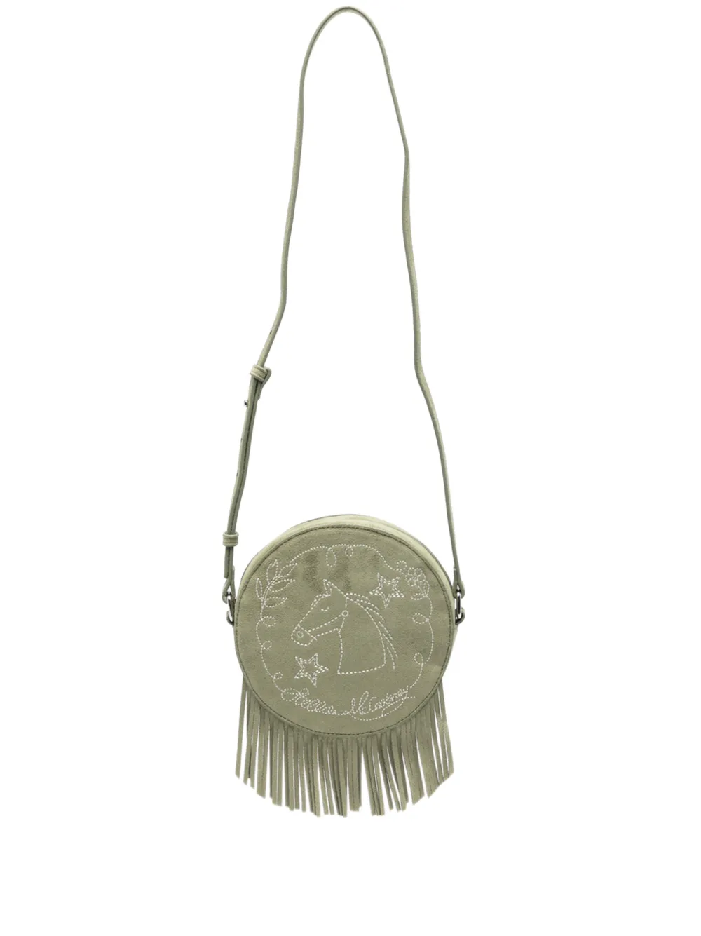 Stella McCartney Kids fringe-trim horse-embroidered shoulder bag - Verde