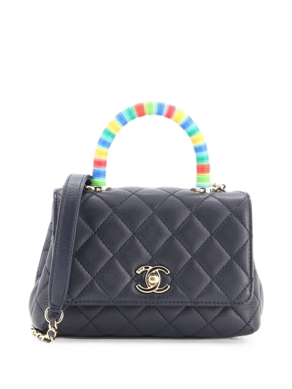 CHANEL Pre-Owned Coco Top Handle Bag Quilted Goatskin with Multicolor Handle Extra Mini satchel - Blu