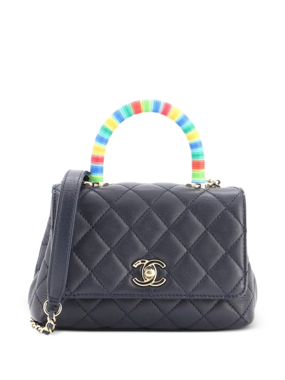 CHANEL Pre-Owned Coco Top Handle Bag Quilted Goatskin with Multicolor Handle Extra Mini satchel - Blu