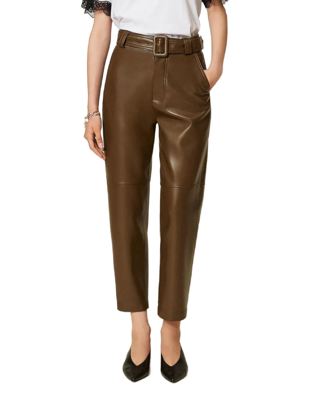 TWINSET Broek van imitatieleer Bruin